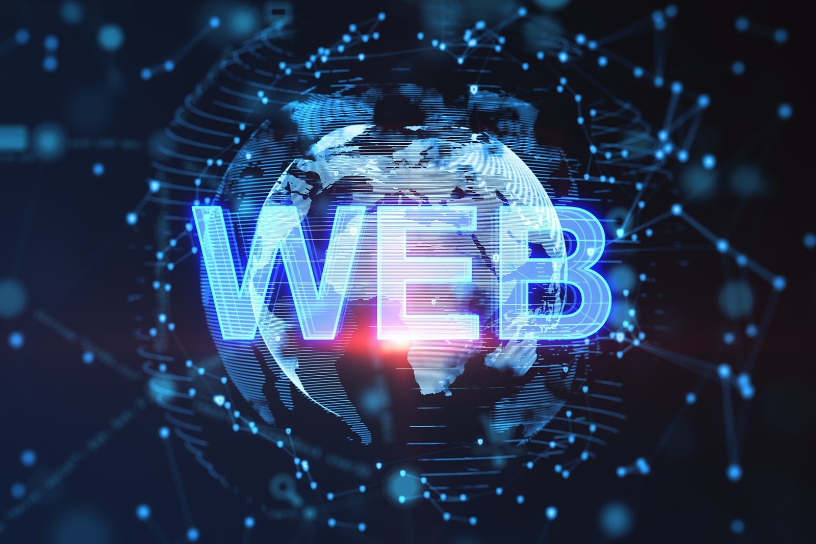 Globe numérique lumineux portant l’inscription « WEB »
